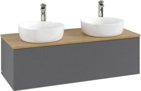 V&B Waschtischunterschrank Antao mit Frontstruktur und Beleuchtung, Farbe Braun, Eiche Lackiert, B/T/H: 120 x 50 x 50 cm - Bild 1