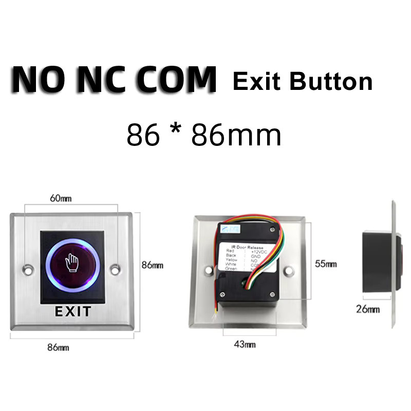 LUCKING DOOR Infrarot-Türöffner NO COM NC LED-Licht kontaktloser Türschloss-Entriegelungstaster in Silber - Bild 2