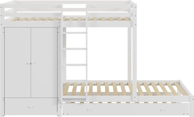 KOMHTOM Etagenbett mit Ausziehbett, Kleiderschrank, Schubladen und Staufach, Weiß, B/T/H: 90 x 200 x 170 cm - Bild 1