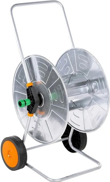 vidaXL Schlauchwagen aus verzinktem Stahl in Silber und Schwarz mit integrierten Rädern und abgewinkeltem Schlauchanschluss für 80 m bis 110 m Schlauch (1/2 Zoll) - Bild 1