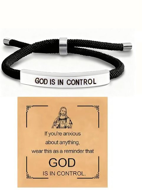 konminry Armband Edelstahl, God Is In Control, verstellbar - Bild 1