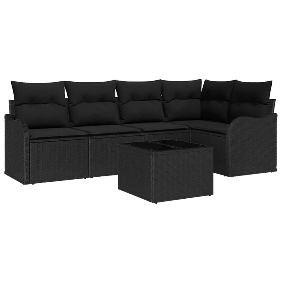 vidaXL Garten-Sofa-Set aus Polyrattan in Schwarz mit Kissen, 6-teiliges L-Shape Lounge-Set - Bild 2