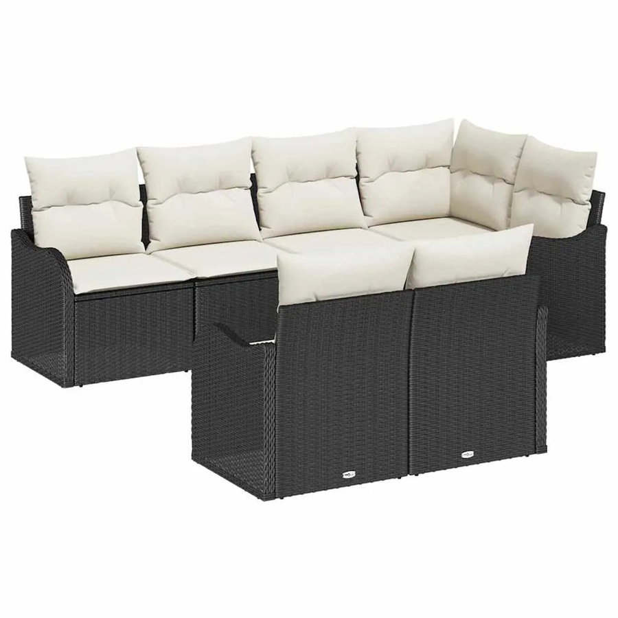 vidaXL Garten-Sofa-Set aus Poly Rattan in Schwarz mit 7 Teilen und Kissen - Bild 2