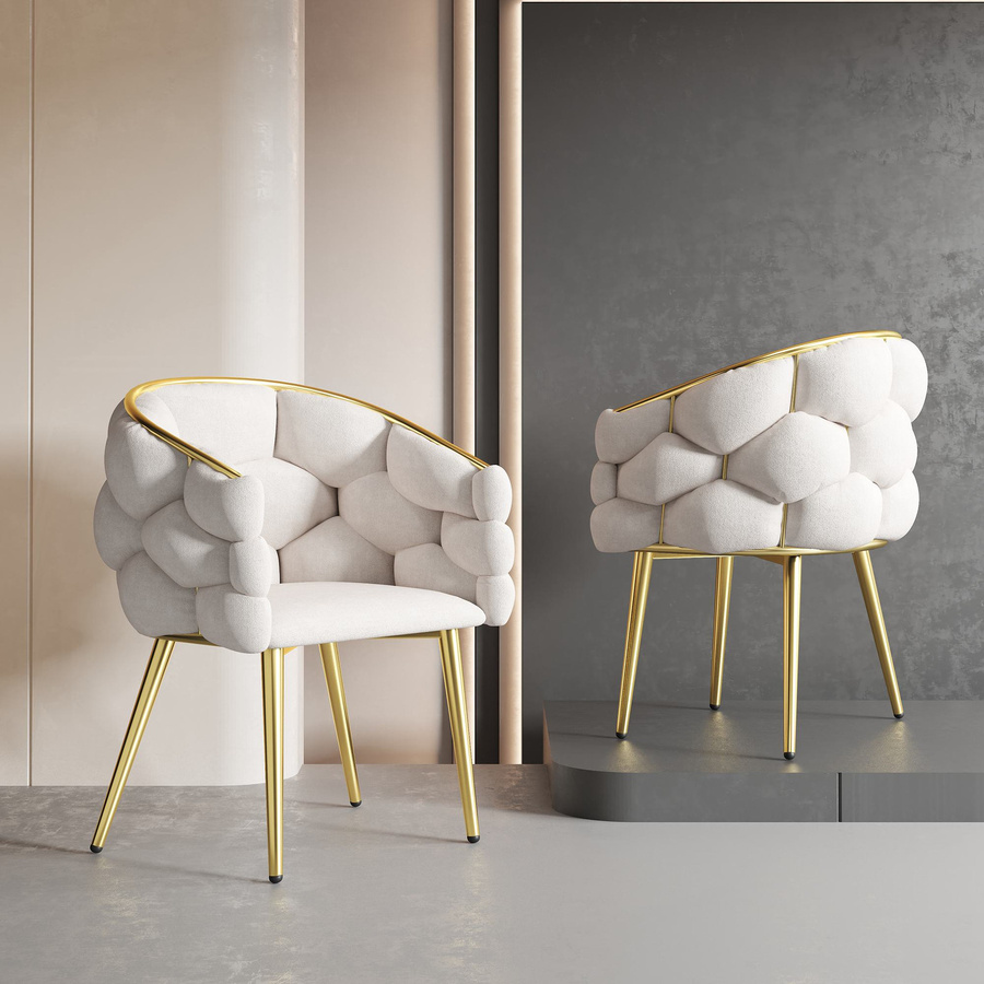 Aosom Esszimmerstuhl mit Samtbezug in Beige und Goldglanz, B/T/H: 70 x 47 x 80 cm - Bild 2