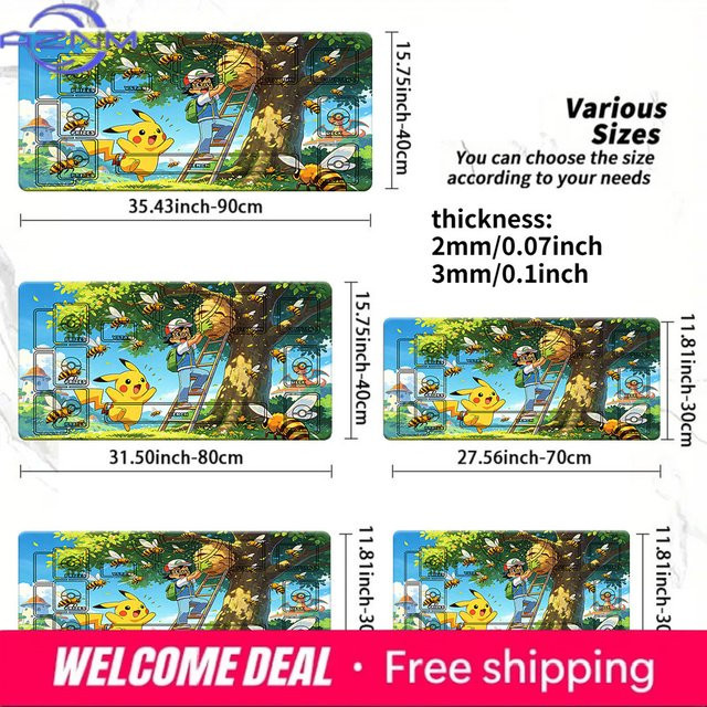 Potdemiel Pokemon TCG Spielmatte Ash Pikachu Beehive Tree Adventure Design, rutschfeste Gaming-Mausunterlage, mehrfarbig - Bild 1