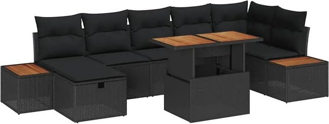 vidaXL Garten-Sofa-Set aus Polyrattan in Schwarz, 8-teiliges L-Shape Lounge-Set mit Kissen und Staufunktion - Bild 1