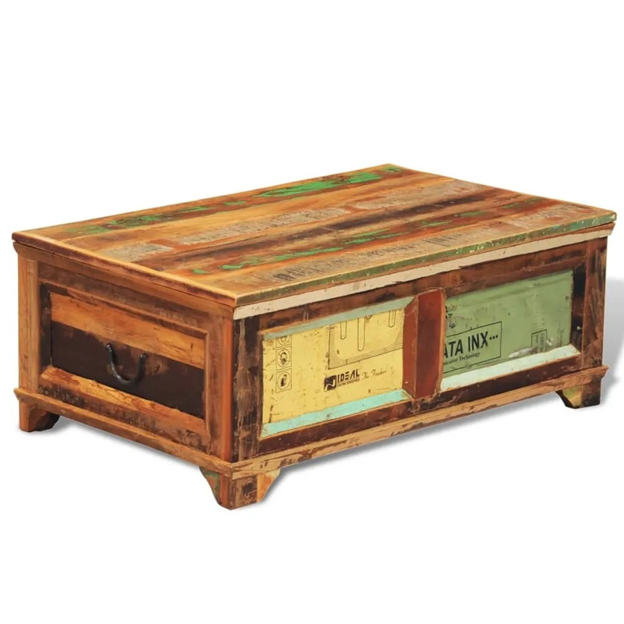 vidaXL Couchtisch aus Mango- und Akazienholz im Vintage-Design mit Stauraum, Braun, B/T/H: 126 x 50 x 35 cm - Bild 2