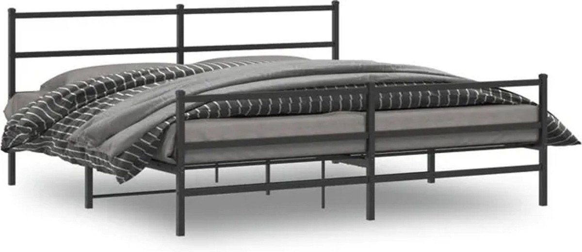 Vidaxl Metall-Bettgestell mit Kopfteil und Fußteil in Schwarz, B: 193 cm, L: 203 cm - Bild 1