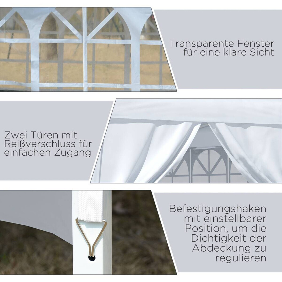 Outsunny Pavillon aus Polyester und Stahl in Weiß mit Fenstern, B/T/H: 295 x 295 x 258 cm - Bild 2