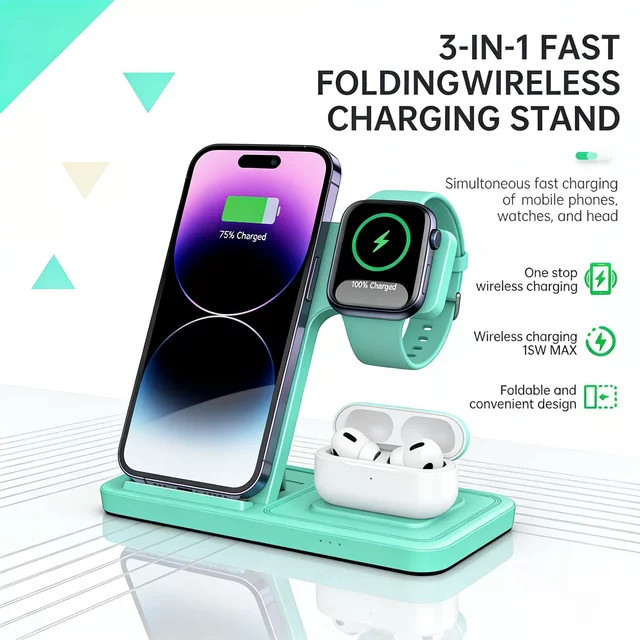 TIMESS Faltbare 15 W Kabellose Ladestation für iPhone, Apple Watch und AirPods Pro - Bild 1