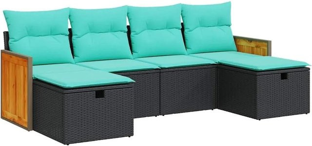 vidaXL 6-teilige Garten-Sofagarnitur aus Poly-Rattan in Schwarz mit Polsterkissen und Ottoman für Terrasse und Garten - Bild 1