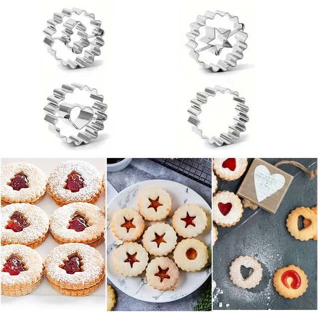 4-teiliges Set Edelstahl-Kuchenformen und Keksausstecher in Silber mit Herz- und Blumenformen für Biskuit und Süßigkeiten - Bild 1
