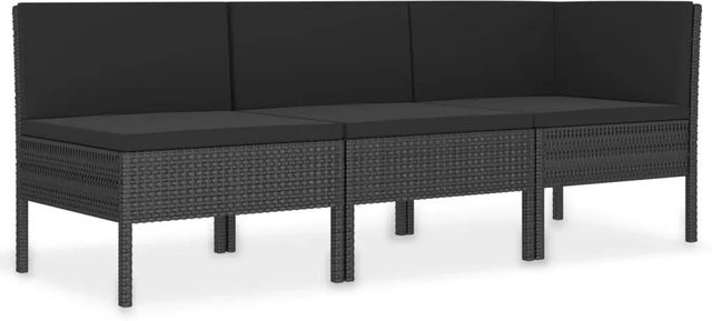 vidaXL 3-tlg Garten-Lounge-Set Modell 5 aus Poly Rattan in Schwarz mit Auflagen und L-Form - Bild 1