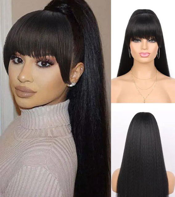 G&T Wig Synthetische Perücke, Pferdeschwanzverlängerung mit Pony, Schwarz - Bild 1