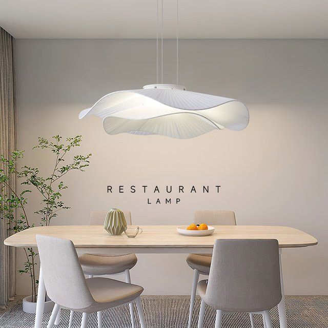 SaloEElaitte Moderne LED Pendelleuchte aus Stoff in Weiß, Dimmbare Hängelampe für Esszimmer und Wohnbereich - Bild 1