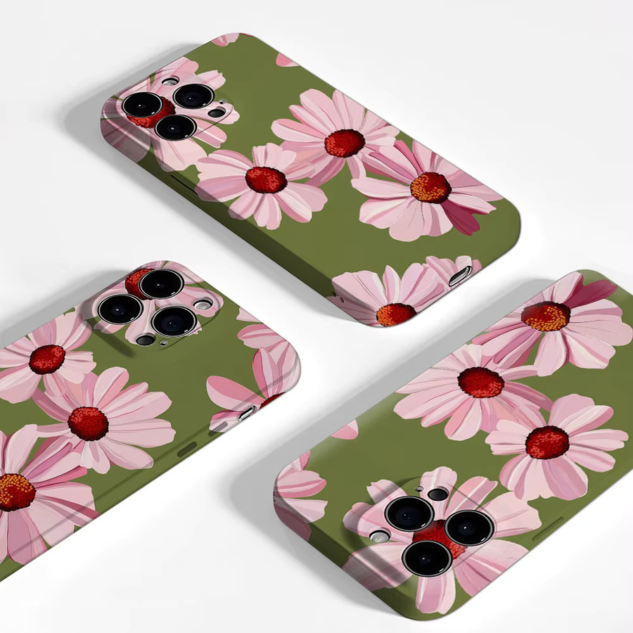 Handyhülle mit rosa Blumen auf grünem Hintergrund für Apple iPhone 17 16 15 14 13 12 Pro Max Plus mit doppelschichtiger Rückseite - Bild 3
