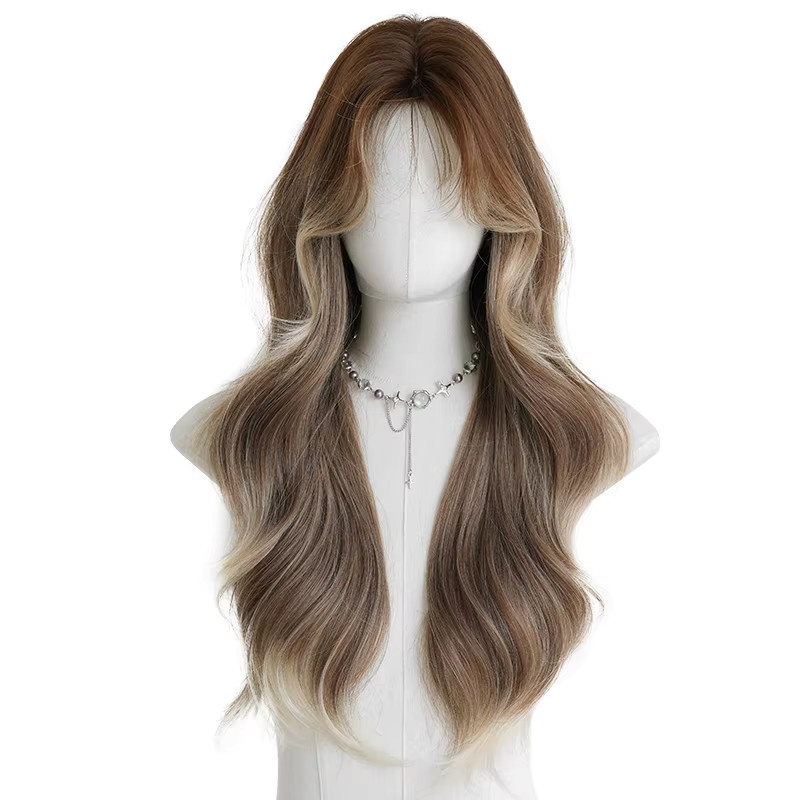 7JHH WIGS Perücke, braun, Wasserwellen, beige Highlights, Damen - Bild 5