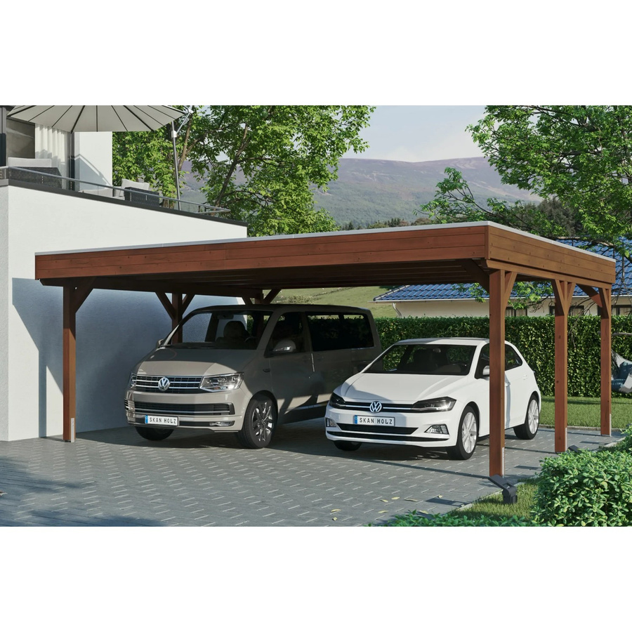 Skan Holz Carport Grunewald aus Fichte Leimholz mit EPDM-Dach in Nussbaum Braun, B: 622 cm, T: 554 cm, H: 255 cm - Bild 2