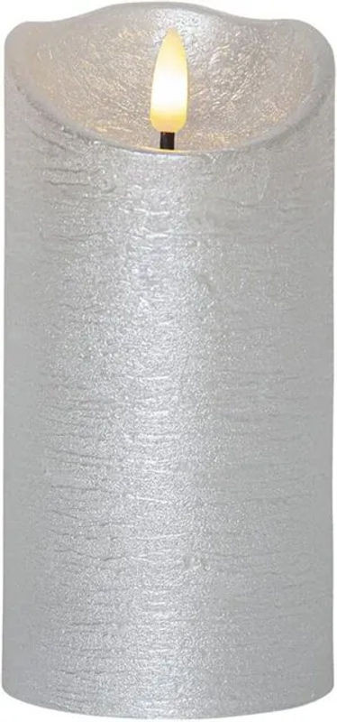 Star Trading LED Echtwachskerze Flamme Rustic in Silber mit Timer und Flackereffekt, H 15 cm, Ø 7,5 cm - Bild 1