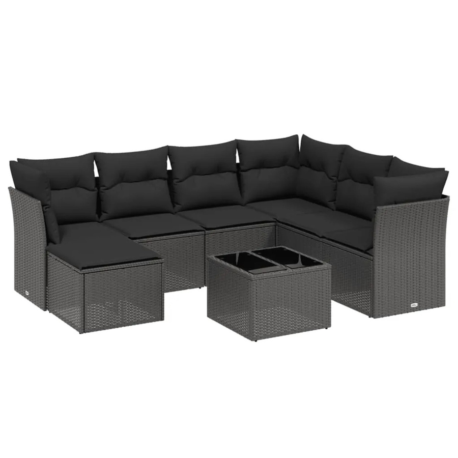 vidaXL 8-tlg Garten-Sofagarnitur in L-Form aus schwarzem PE-Rattan mit Kissen und pulverbeschichtetem Stahlgestell - Bild 2
