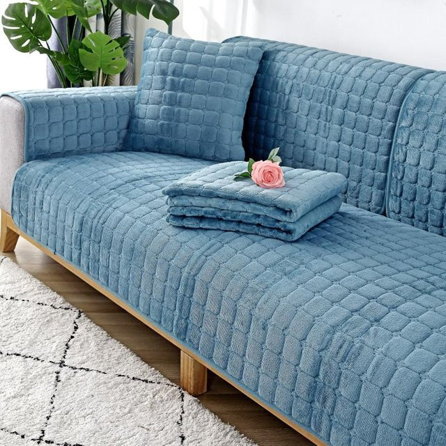 HOMEMOTION Plüsch-Sofabezug in Blau, rutschfester Schonbezug aus Polyester für alle Jahreszeiten, B/T: 110 x 180 cm - Bild 1