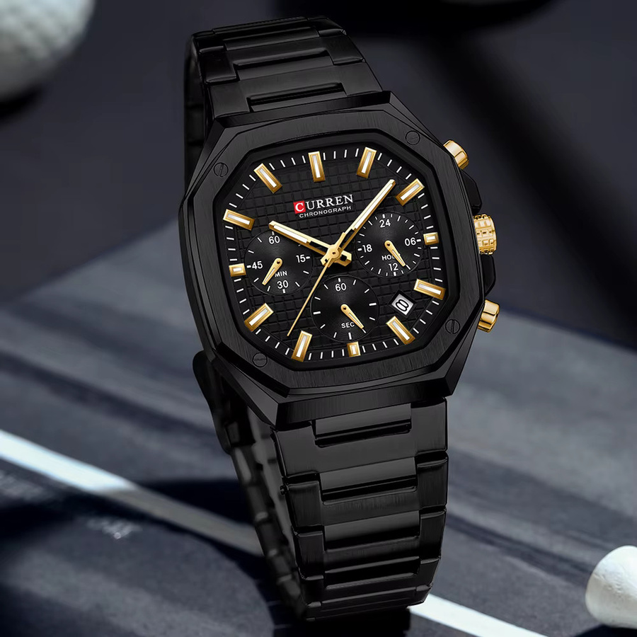 CURREN Chronograph, Quarz, Edelstahl, Gold, Schwarz, Herren - Bild 5