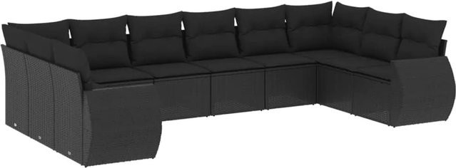 vidaXL 10-tlg. Garten-Sofagarnitur aus Polyrattan in Schwarz mit Kissen und Stauraum - Bild 1