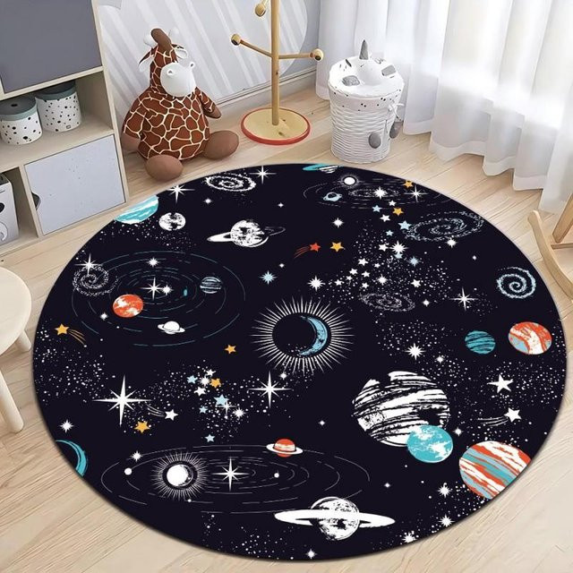 Runder Teppich mit Weltraum-Planeten-Motiv von Lodestar in Grau und Schwarz, Durchmesser: 40 cm - Bild 1