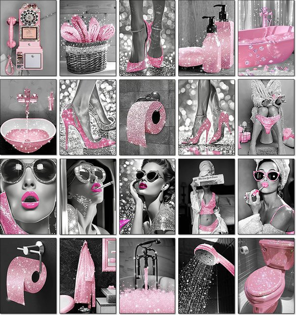 Potdemiel Diamond Painting Set Rosa Mädchen Porträt als Mosaik Diamant Stickerei Kunstbild zur Wanddekoration B/H: 30 x 20 cm - Bild 1