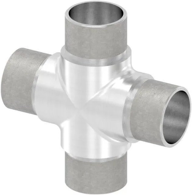 FeNau Kreuzstück aus Edelstahl für Rohr Ø 33,7 x 2,0 mm zum Stecken, Farbe: Silber - Bild 1