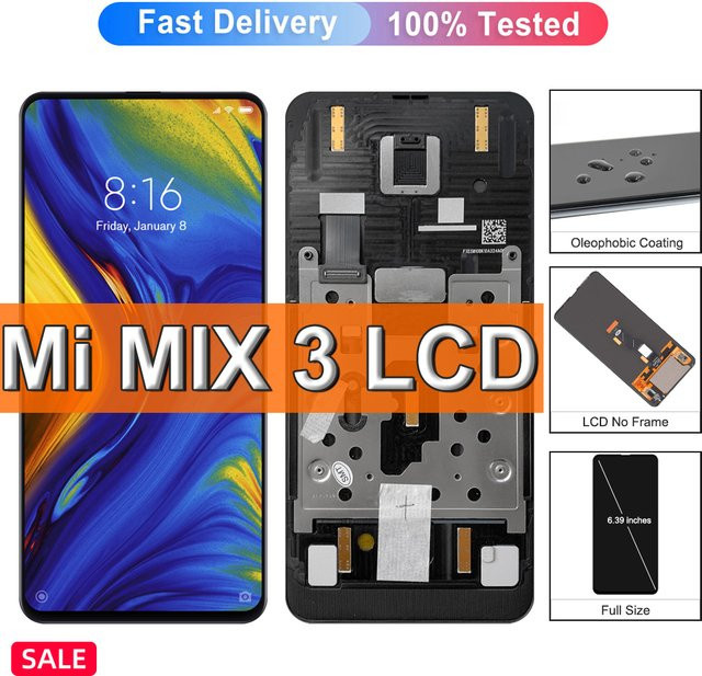 Xiaomi Mi Mix 3 5G AMOLED LCD Display mit Touchscreen Digitizer und Rahmen, 6,39 Zoll, Schwarz - Bild 1