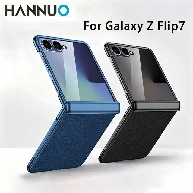 HANNUO Vegane Lederhülle für Samsung Galaxy Z Flip 7 5G, Stoßfeste Schutzhülle in Rot und Blau - Bild 1