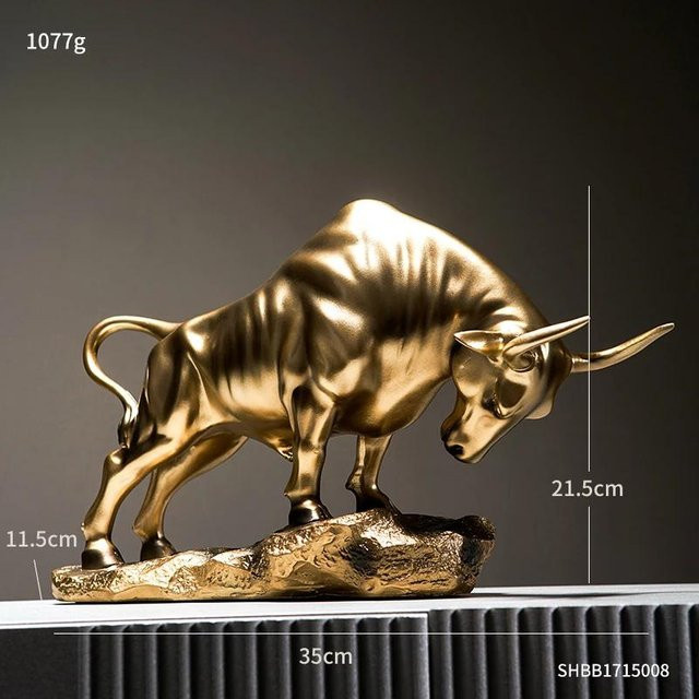Dekorative Stier-Skulptur von Yiran Furniture in Gold und Grau aus Harz für moderne Heim- und Bürodekoration - Bild 1