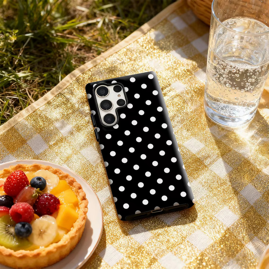 Handyhülle mit schwarz-weißem Polka Dot Muster für Samsung Galaxy S25 Ultra, S24 und S23 Ultra Plus mit glänzender doppellagiger Rückseite - Bild 5