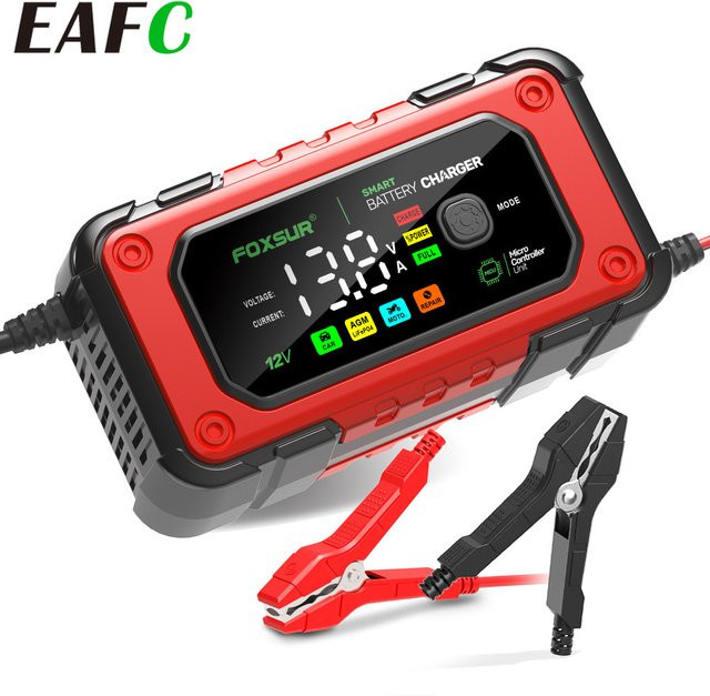 Eafc Smart Autobatterie Ladegerät 12V 7A für AGM, Lithium, Eisen und Blei-Säure Batterien in Rot für Auto, Geländewagen, Motorrad und LKW - Bild 1