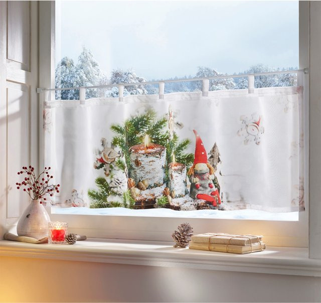 Heine Home Kurzgardine Wichtel in Multicolour, transparentes Voile aus 100% Polyester, Breite: 120 cm - Bild 1