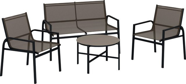 Gartenmöbel-Set Tapena 4-teilig aus Stahl und Textil in Schwarz-Taupe - Bild 1
