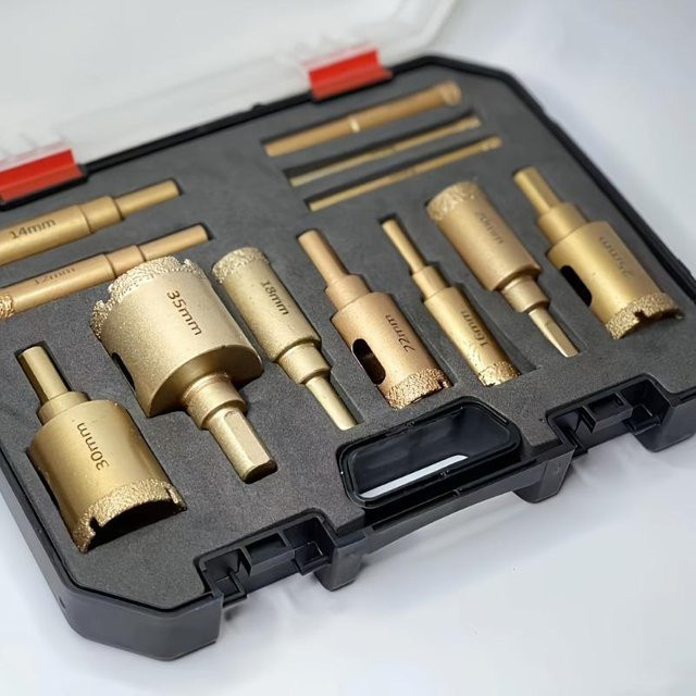12-teiliges Diamantbeschichtetes Lochsägen-Set von Su Yixin in Gold für Glas, Marmor, Granit, Stein, Fliesen und Keramik, Durchmesser 6 bis 35 mm - Bild 1