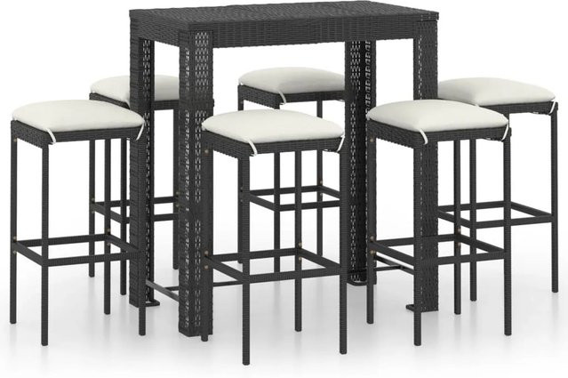 vidaXL 7-tlg Gartenbar-Set aus Poly Rattan mit Kissen in Schwarz - Bild 1