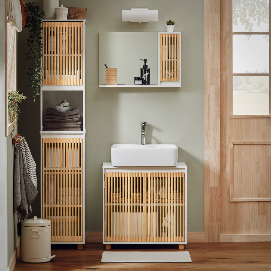 SoBuy BZR127-W Hochschrank für das Badezimmer in Weiß mit Regalfächern und Türen, B/T/H: 33 x 33 x 165 cm - Bild 2