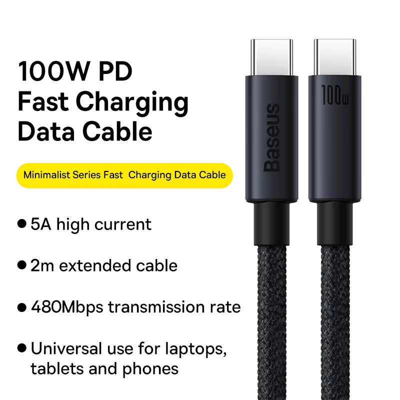 Baseus USB-C auf USB-C Schnellladekabel mit 100W PD für iPhone 16 15 Pro Max, Samsung, Xiaomi und MacBook - Bild 2