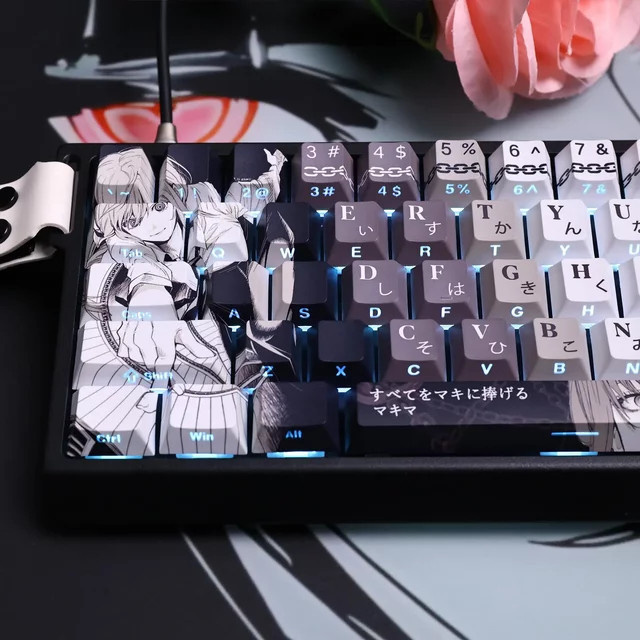 Chreey Makima Anime Tastenkappen aus PBT mit Seitendruck und durchscheinendem Design, Multicolor, 124 Tasten für mechanische Tastaturen (64/68/71/108 Tasten) - Bild 1