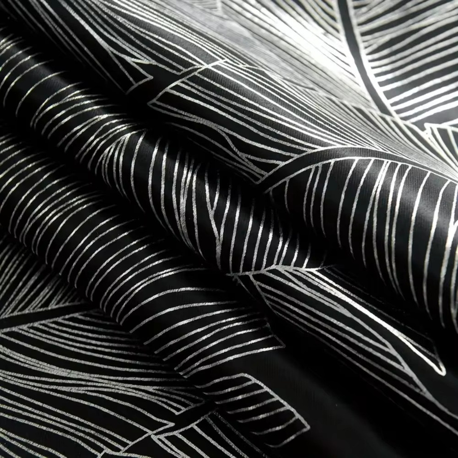 CENTURyMiG Verdunkelungsvorhang mit floralem Blattmuster in Silber und Blau, lichtblockierender Satin-Stoff, Breite: 200 cm, Höhe: 200 cm - Bild 3