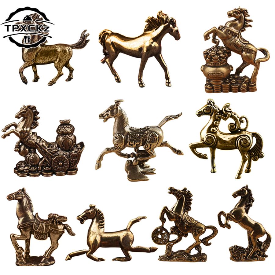 TPXCKz Glücksbringer Pferd Statue aus Messing in Gold für Feng Shui Dekoration und Schreibtisch-Ornament - Bild 2