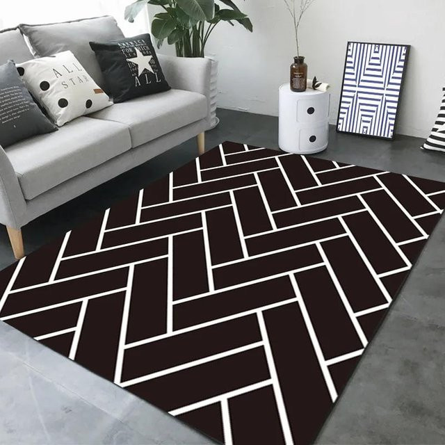 Karpetti Bereichsteppich mit geometrischem Gittermuster in Schwarz-Weiß, rutschfest und waschbar, B/T: 60 x 40 cm - Bild 1