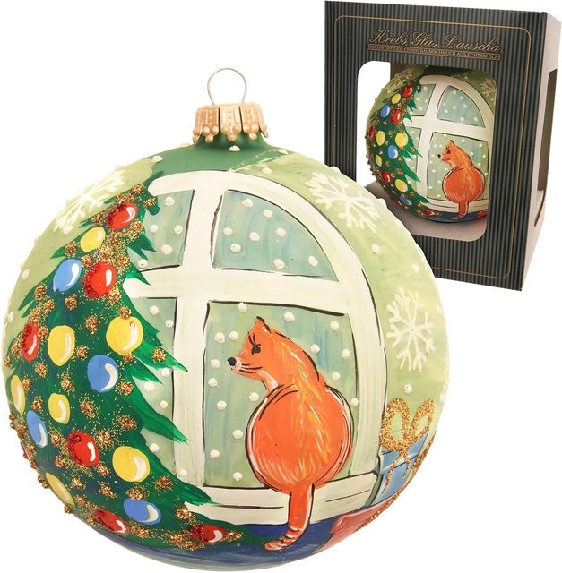 Krebs Glas Lauscha Weihnachtskugel Katze Am Fenster Mehrfarbig Höhe: 10 cm - Bild 1