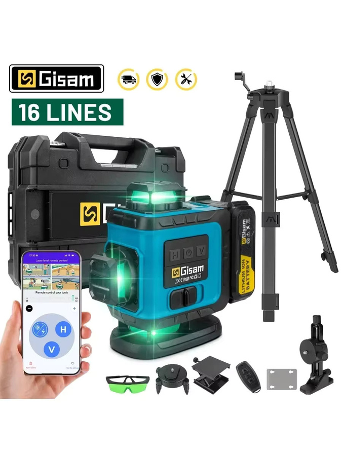 Gisam 16-Linien 4D-Laser mit Stativ, selbstnivellierender Kreuzlinienlaser in Grün, 360 Grad horizontal und vertikal - Bild 7
