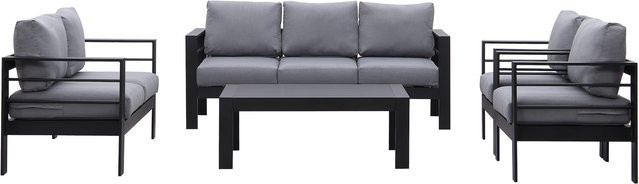 MeXo 4-teiliges Polyrattan Lounge-Set mit Polsterung und Armlehnen in Schwarz und Grau - Bild 3