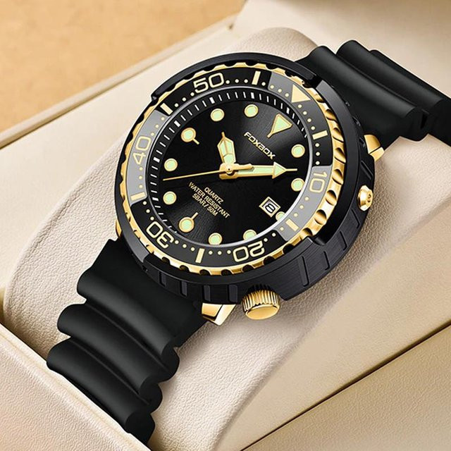 LIGE Armbanduhr, Quarz, Edelstahl, Schwarz/Gold, 47 mm, Herren - Bild 1