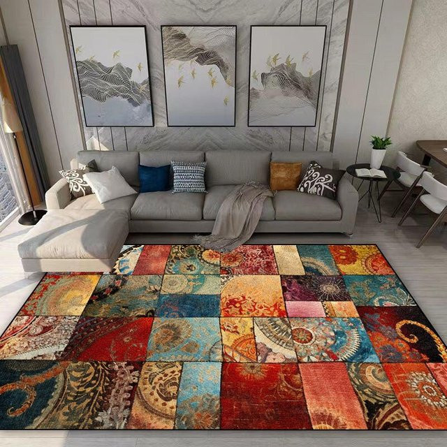 Karpetti Teppich im amerikanischen Retro-Stil mit geometrischem Design, rutschfest und waschbar, B/T: 160 x 200 cm, mehrfarbig - Bild 1